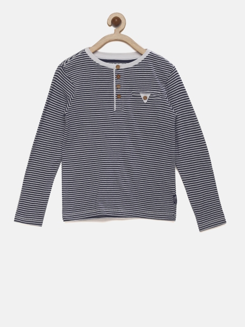 

Flying Machine Boys Navy Blue & White Striped Henley T-shirt