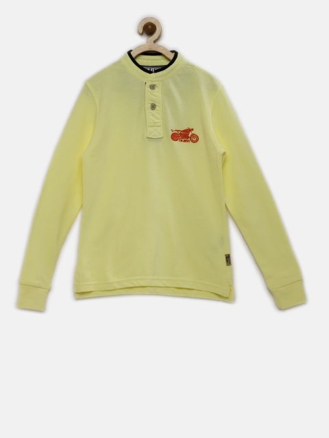 

Flying Machine Boys Yellow Solid Henley T-shirt