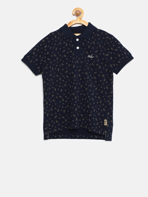 

Flying Machine Boys Navy Blue Solid Polo Collar T-shirt