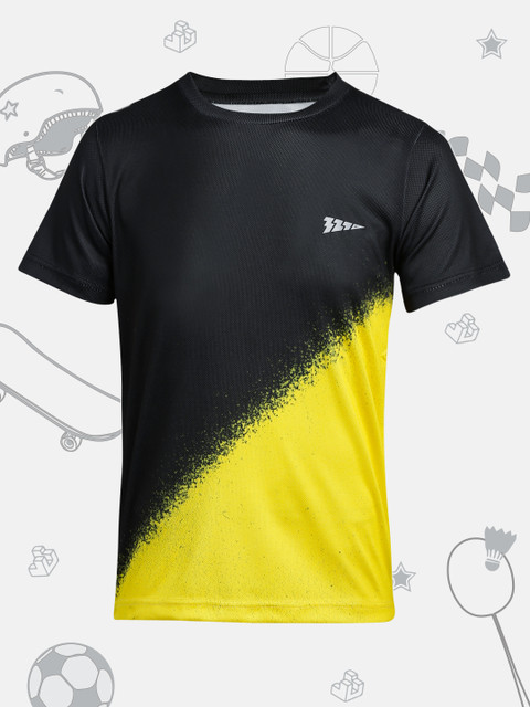 

321 Sportswear Boys Black Colourblocked Round Neck T-shirt