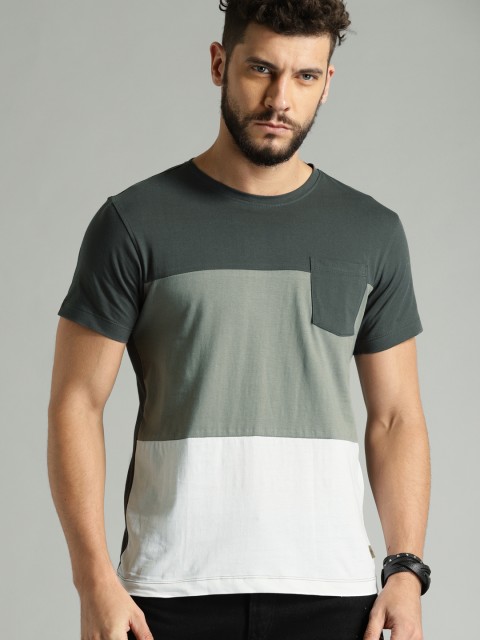 

Roadster Men Grey & White Colourblocked Round Neck T-shirt