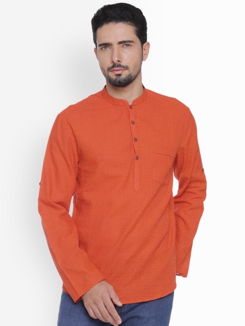 

indus route by Pantaloons Men Orange Striped Straight Kurta