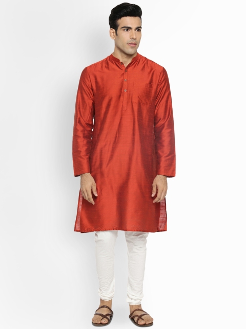 

indus route by Pantaloons Men Maroon Solid Straight Kurta