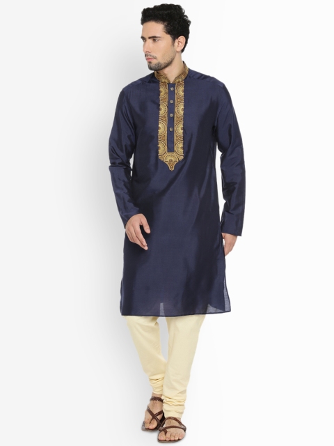 

indus route by Pantaloons Men Navy Blue Yoke Design Kurta
