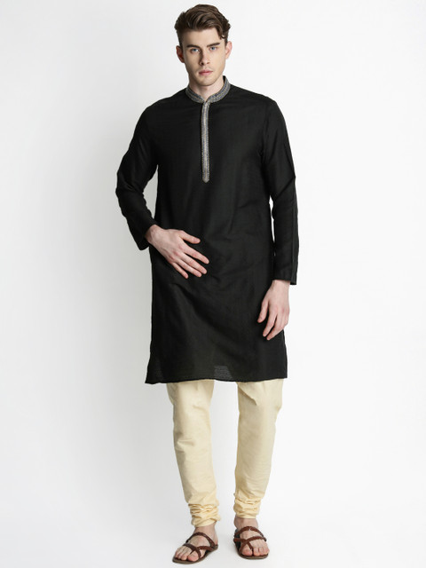 

indus route by Pantaloons Men Black Woven Design Straight Kurta