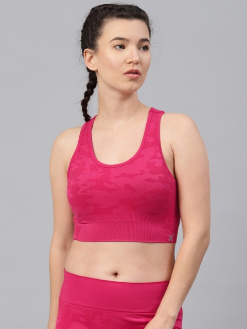 

HRX by Hrithik Roshan Pink Seamless RAPID-DRY Non-Wired Lightly Padded Sports Bra HRX-SS18