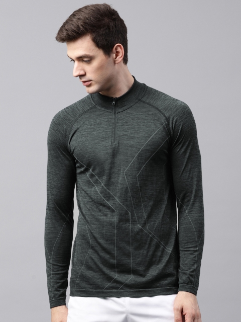 

HRX by Hrithik Roshan Men Charcoal Grey Printed Mock Collar T-shirt