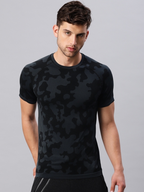 

HRX by Hrithik Roshan Men Charcoal Grey Seamless Self Design Round Neck T-shirt