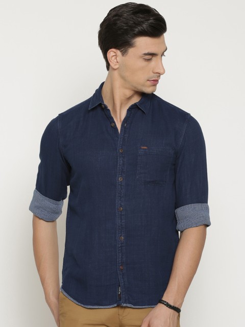 

t-base Men Blue Regular Fit Solid Casual Shirt