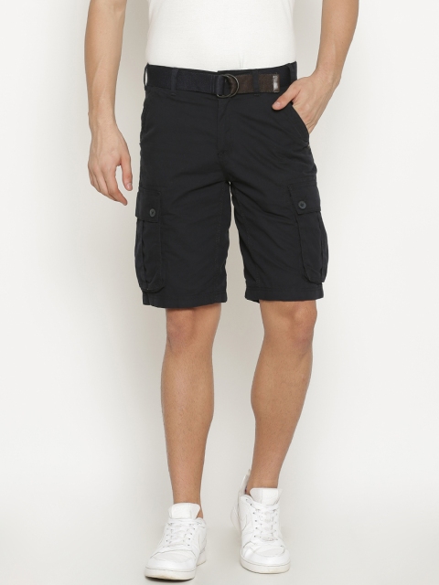 

t-base Men Navy Blue Solid Regular Fit Cargo Shorts