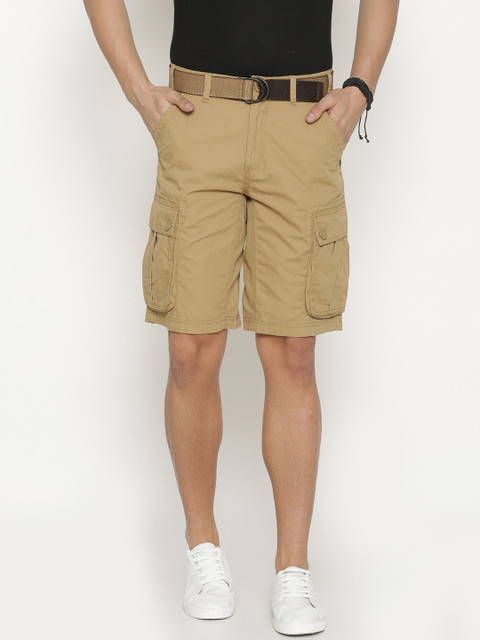 

t-base Men Khaki Solid Regular Fit Cargo Shorts