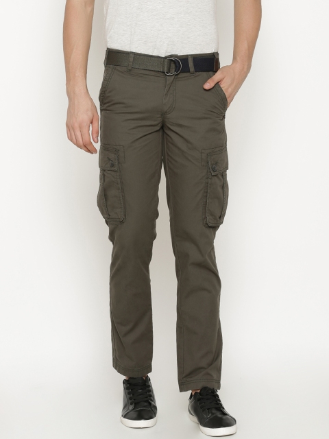 

t-base Men Olive Green Comfort Regular Fit Solid Cargos