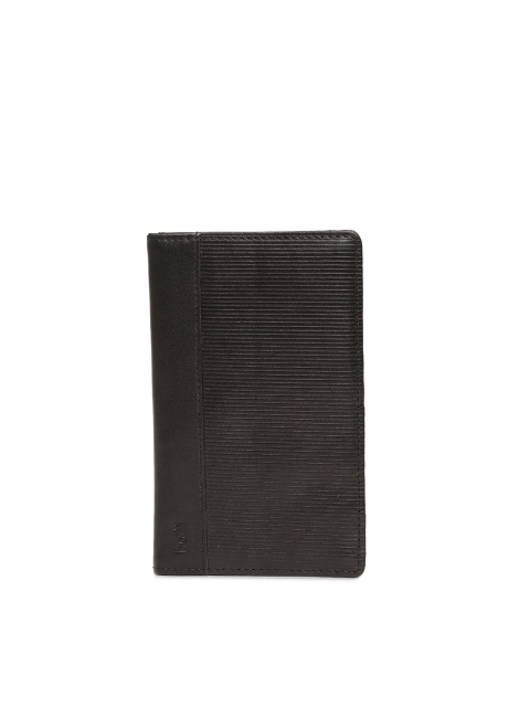 

Holii Men Black Leather Self-Striped Two Fold Wallet