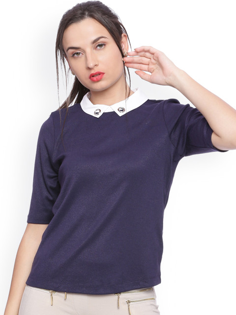 

Avirate Women Navy Blue Solid Top