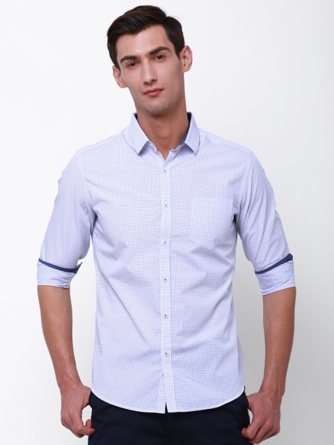 

Black coffee Men White & Blue Slim Fit Checked Casual Shirt