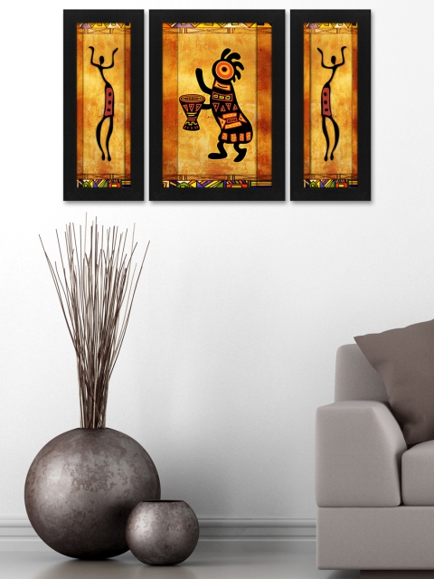 

Story@Home Yellow & Black Set of 3 Tribal Wall Art