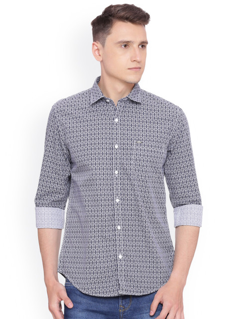 

Peter England Casuals Men Navy Blue & Grey Slim Fit Printed Casual Shirt