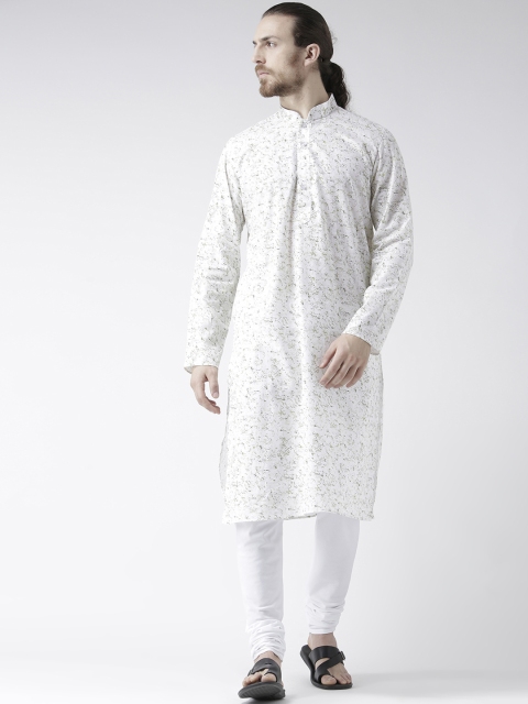 

DEYANN Men White Printed Straight Kurta