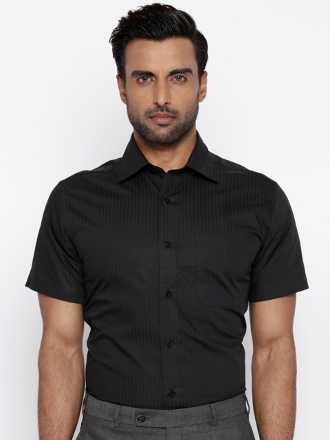 

Raymond Men Black Regular Fit Striped Formal Shirt