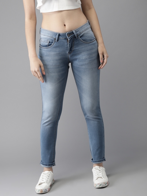 

HERE&NOW Women Blue Skinny Fit Mid-Rise Clean Look Stretchable Cropped Jeans
