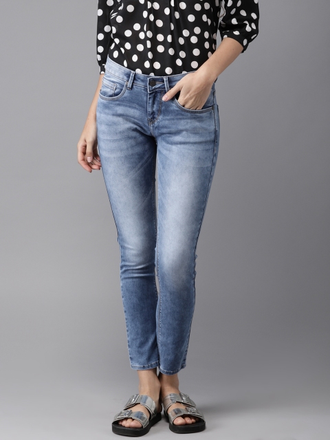 

HERE&NOW Women Blue Skinny Fit Mid-Rise Clean Look Stretchable Cropped Jeans