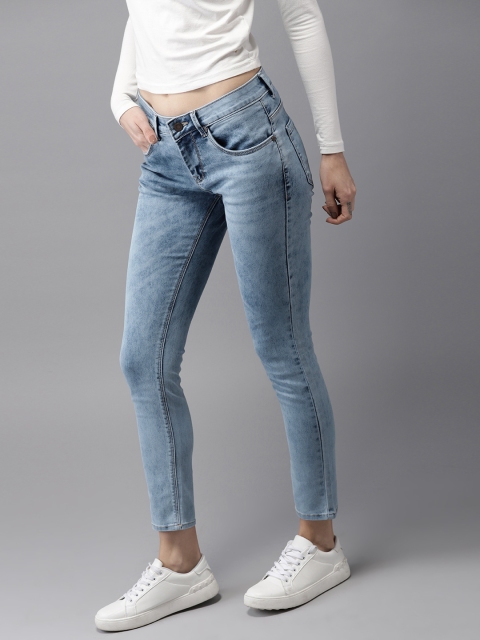 

HERE&NOW Women Blue Skinny Fit Mid-Rise Clean Look Stretchable Cropped Jeans