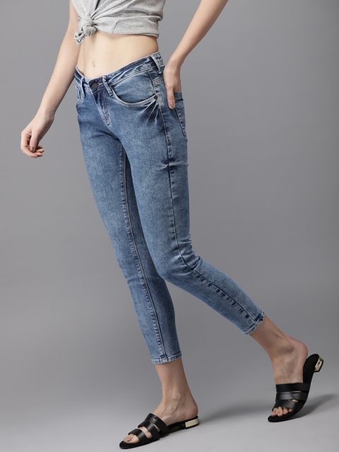 

HERE&NOW Women Blue Skinny Fit Mid-Rise Clean Look Stretchable Cropped Jeans