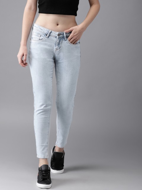 

HERE&NOW Women Blue Skinny Fit Mid-Rise Clean Look Stretchable Cropped Jeans