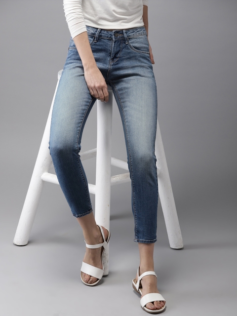

HERE&NOW Women Blue Skinny Fit Mid-Rise Clean Look Stretchable Cropped Jeans