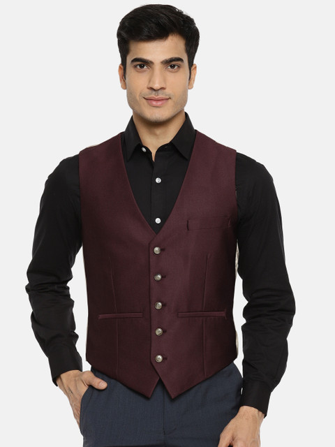 

V Dot Maroon Slim Fit Formal Waistcoat