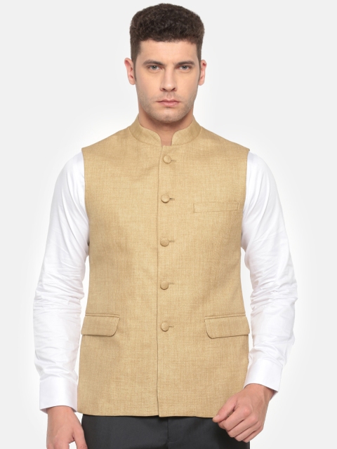 

Van Heusen Men Beige Woven Design Slim Fit Nehru Jacket