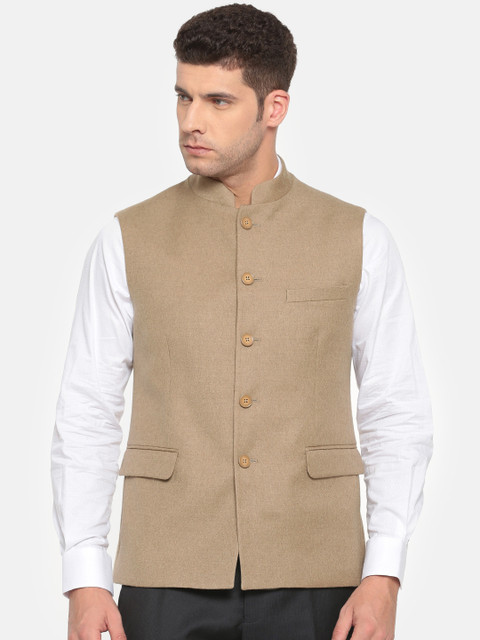 

Van Heusen Beige Solid Slim Fit Nehru Jacket