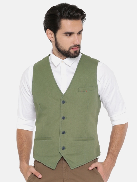 

Van Heusen Sport Men Olive Green Solid Slim Fit Casual Waistcoat