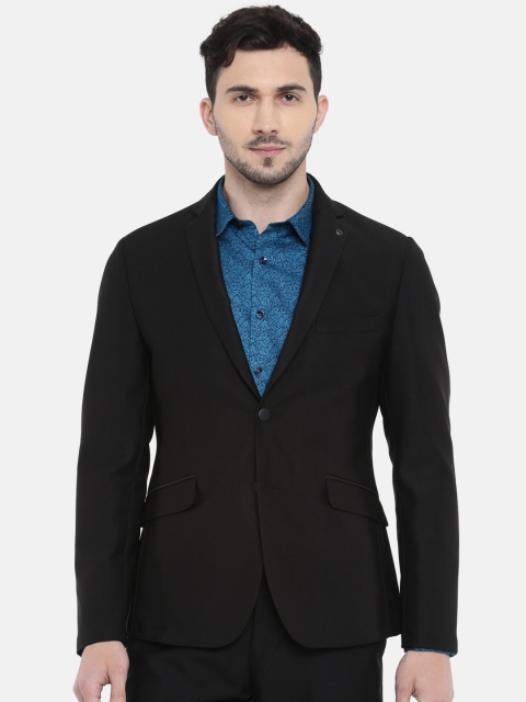 

V Dot Men Black Solid Skinny Fit Single Breasted Blazer