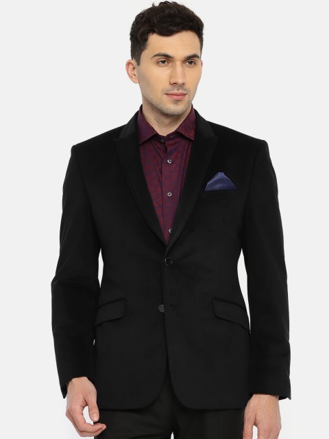 

V Dot Men Black Single-Breasted Slim Fit Velvet Casual Blazer
