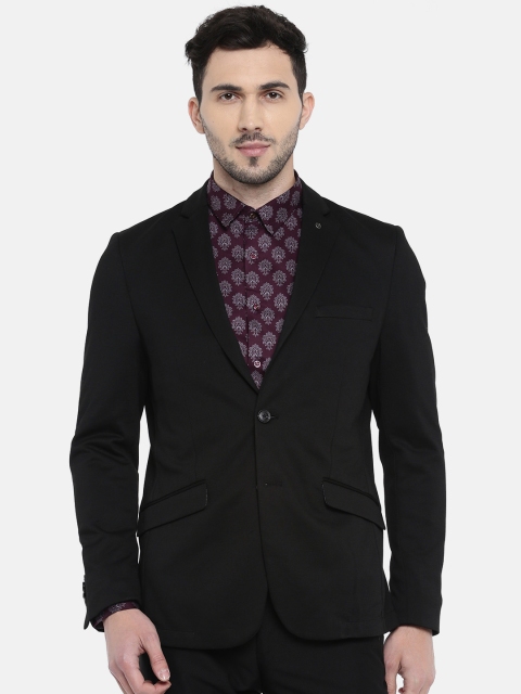 

V Dot Men Black Solid Skinny Fit Single Breasted Blazer