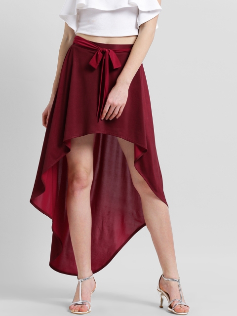 

Texco Women Maroon Solid High-Low Skirt