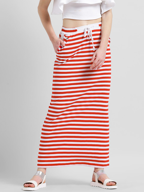 

Texco Women Red & White Striped Maxi Pure Cotton Skirt