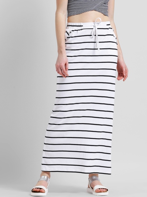 

Texco Women White & Black Striped Maxi Pure Cotton Skirt