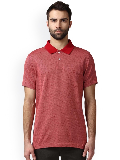 

ColorPlus Men Red Self Design Polo Collar T-shirt