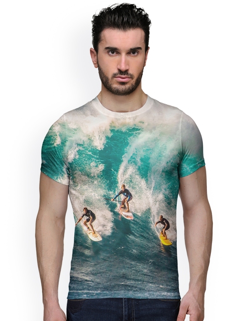 

Wear Your Mind Men Turquoise Blue Printed Round Neck T-shirt