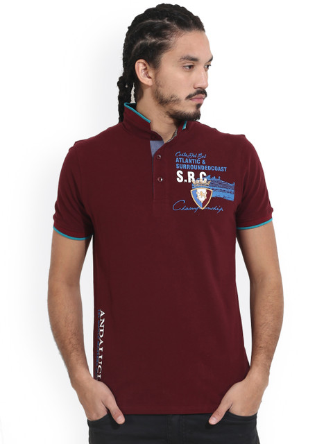 

Wear Your Mind Men Maroon Printed Polo Collar T-shirt