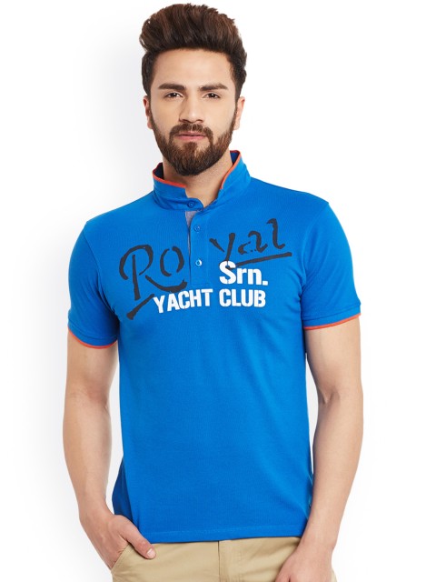 

Wear Your Mind Men Blue Printed Polo Collar T-shirt