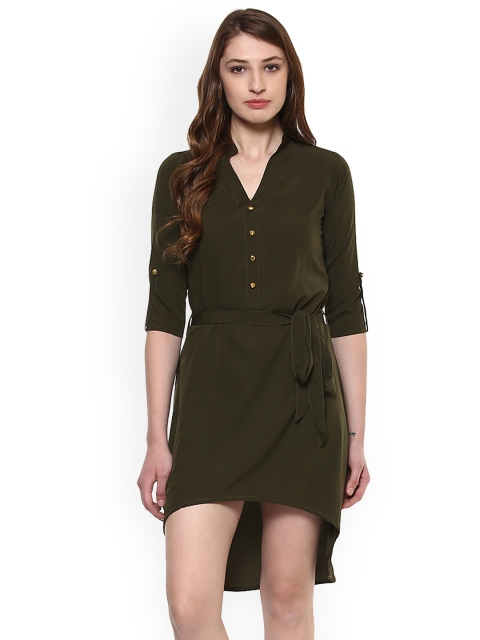 

Hapuka Women Olive Green Solid Shirt Dress