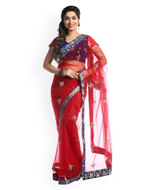 

Chhabra 555 Red Embroidered Net Saree