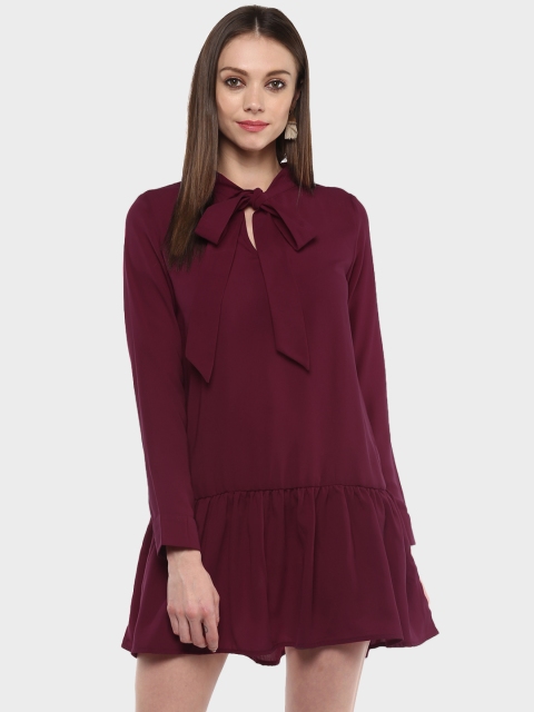 

Nun Women Burgundy Solid Drop-Waist Dress