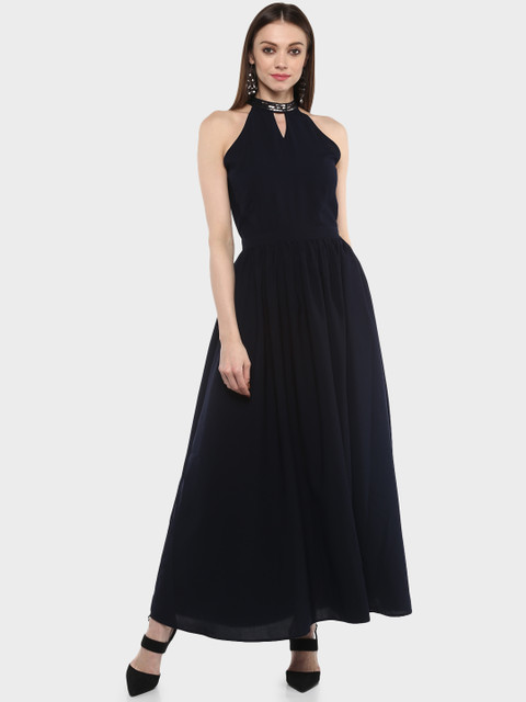 

Nun Women Navy Blue Solid Fit and Flare Dress