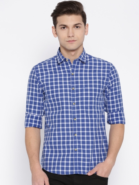 

John Players Men Blue & White Regular Fit Checked Casual Shirt