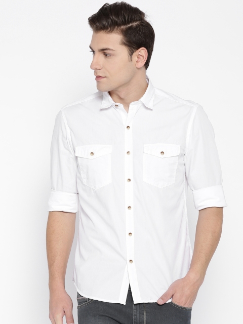 

John Players Men White Trim Fit Solid Casual Shirt