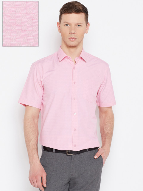 

John Players Men Pink Regular Fit Self-Checked Formal Shirt